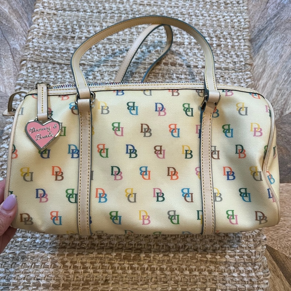 Dooney & Bourke Cream Satchel with Multicolor Logo